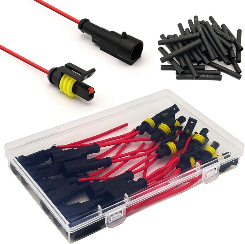 Twippo 10 Kit 16 AWG 1 Pin Connector Car Waterproof Wire Connectors 1 Pin Automotive Electrical Connectors Quick Disconnect 1 Way Wire Terminal Connector Plug and Heat Shrink Tubing Kit - Image 1
